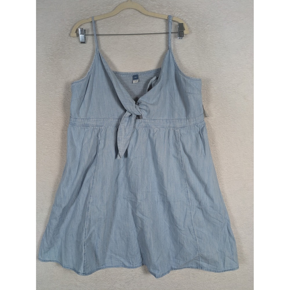 NEW Old Navy Dress Women's XXL Blue Tie Front Smocked Back Chambray Sun Mini